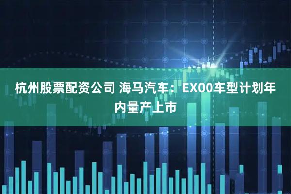 杭州股票配资公司 海马汽车：EX00车型计划年内量产上市
