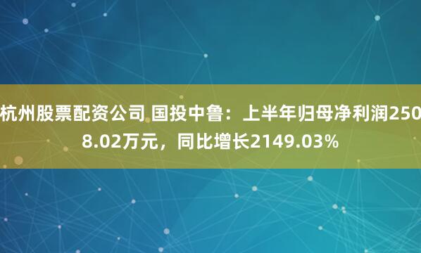 杭州股票配资公司 国投中鲁：上半年归母净利润2508.02万元，同比增长2149.03%